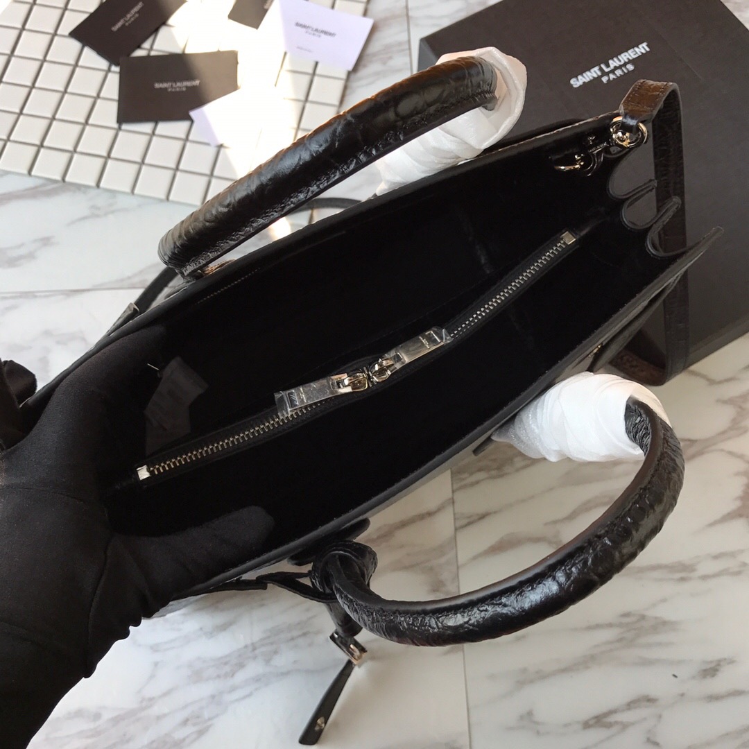 378299 CLASSIC SAC DE JOUR SMALL IN EMBOSSED CROCODILE SHINY LEATHER, YSL Saint Laurent