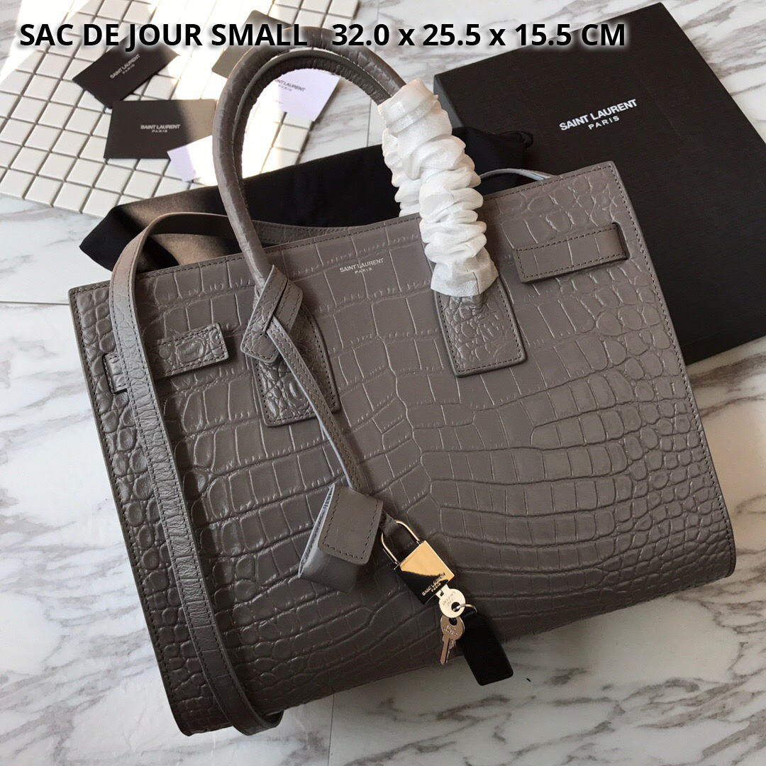 378299 CLASSIC SAC DE JOUR SMALL IN EMBOSSED CROCODILE SHINY LEATHER, YSL Saint Laurent