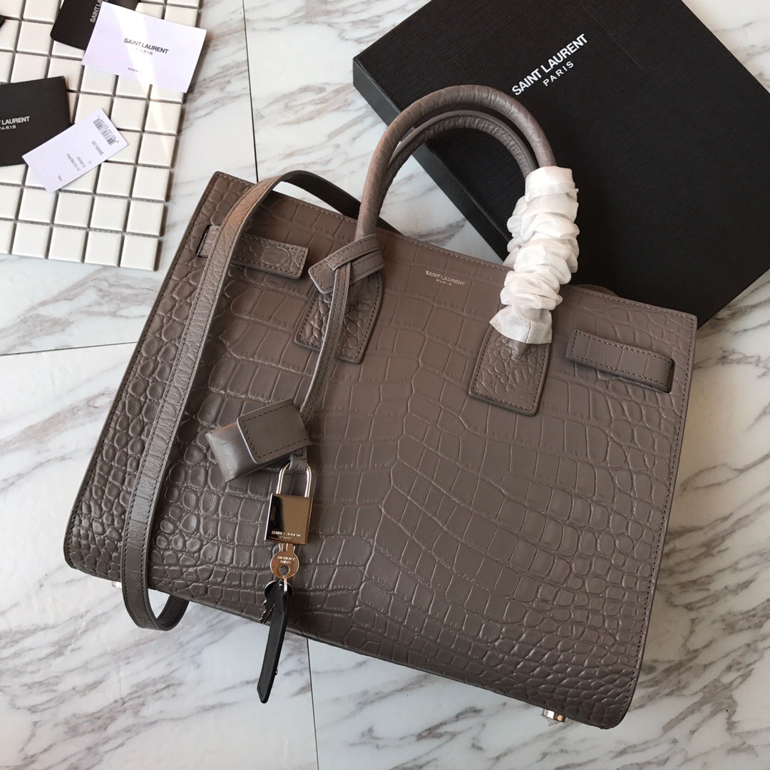 378299 CLASSIC SAC DE JOUR SMALL IN EMBOSSED CROCODILE SHINY LEATHER, YSL Saint Laurent