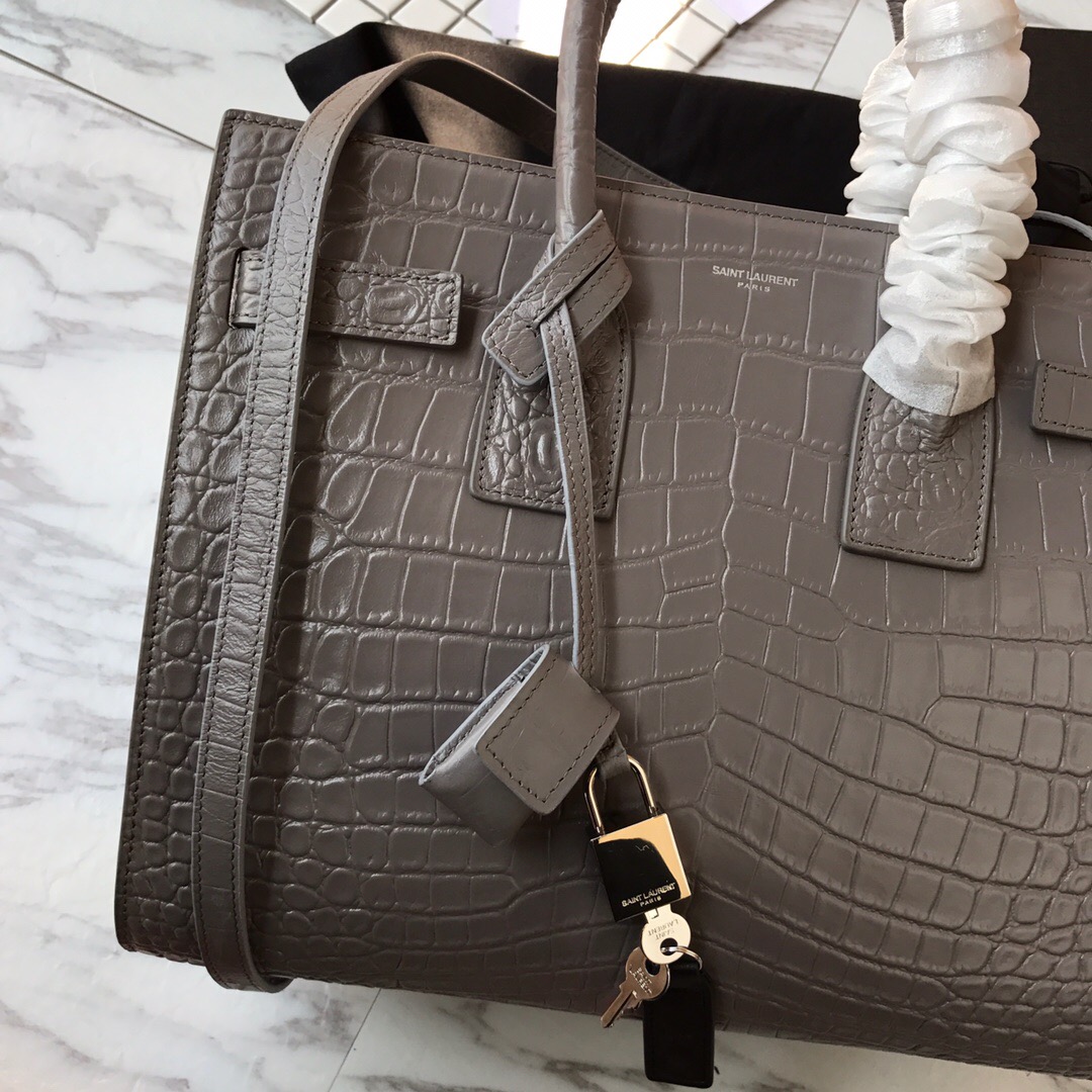 378299 CLASSIC SAC DE JOUR SMALL IN EMBOSSED CROCODILE SHINY LEATHER, YSL Saint Laurent