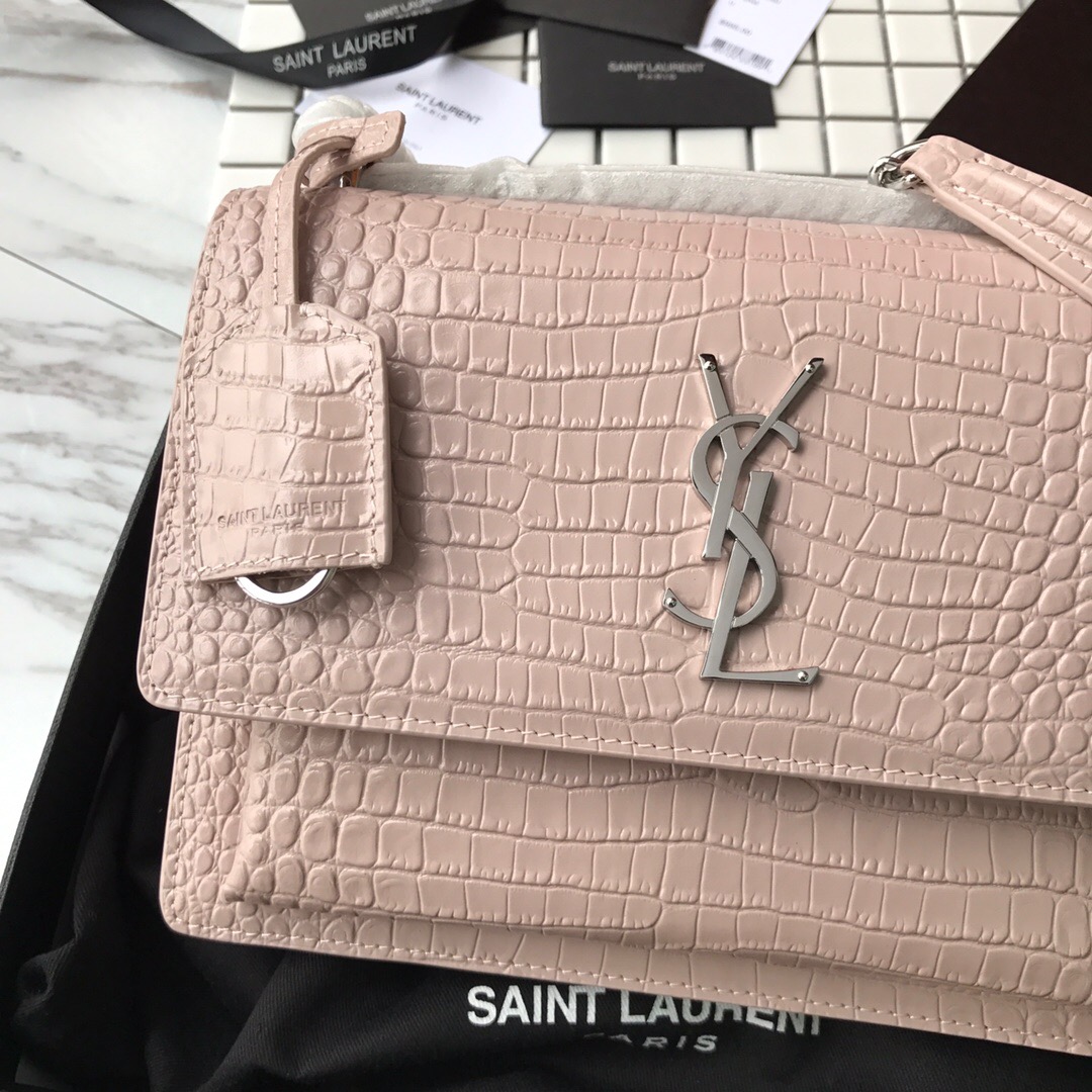 442906 SUNSET MEDIUM IN CROCODILE EMBOSSED SHINY LEATHER, YSL Saint Laurent