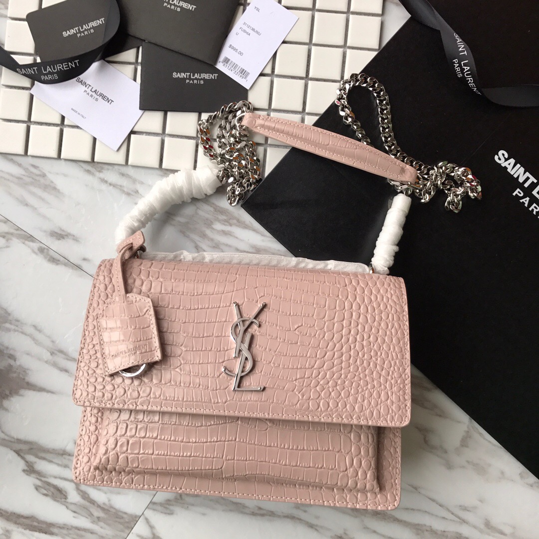 442906 SUNSET MEDIUM IN CROCODILE EMBOSSED SHINY LEATHER, YSL Saint Laurent