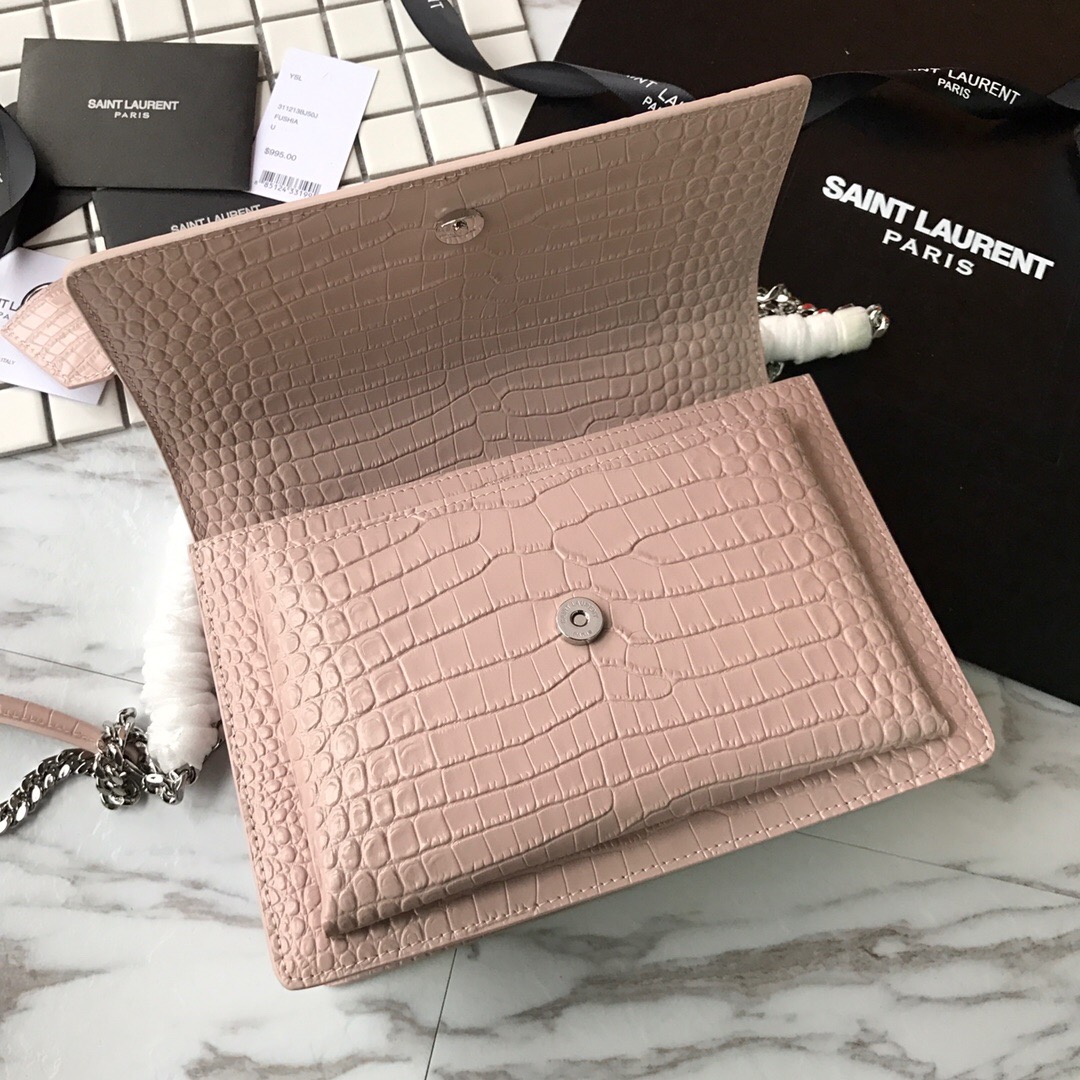 442906 SUNSET MEDIUM IN CROCODILE EMBOSSED SHINY LEATHER, YSL Saint Laurent