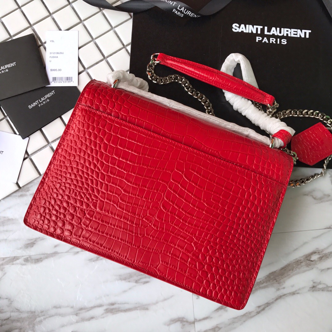 442906 SUNSET MEDIUM IN CROCODILE EMBOSSED SHINY LEATHER, YSL Saint Laurent