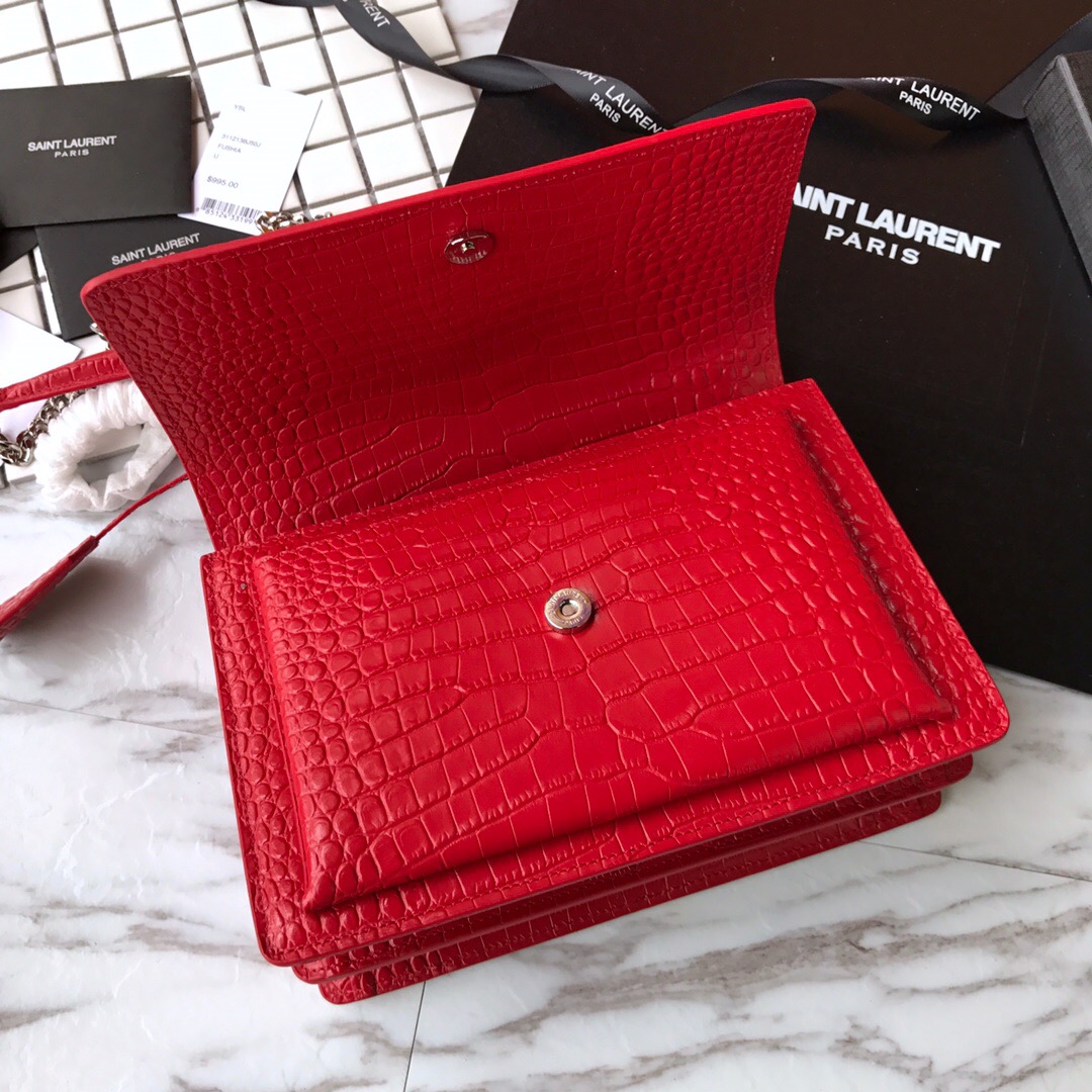 442906 SUNSET MEDIUM IN CROCODILE EMBOSSED SHINY LEATHER, YSL Saint Laurent