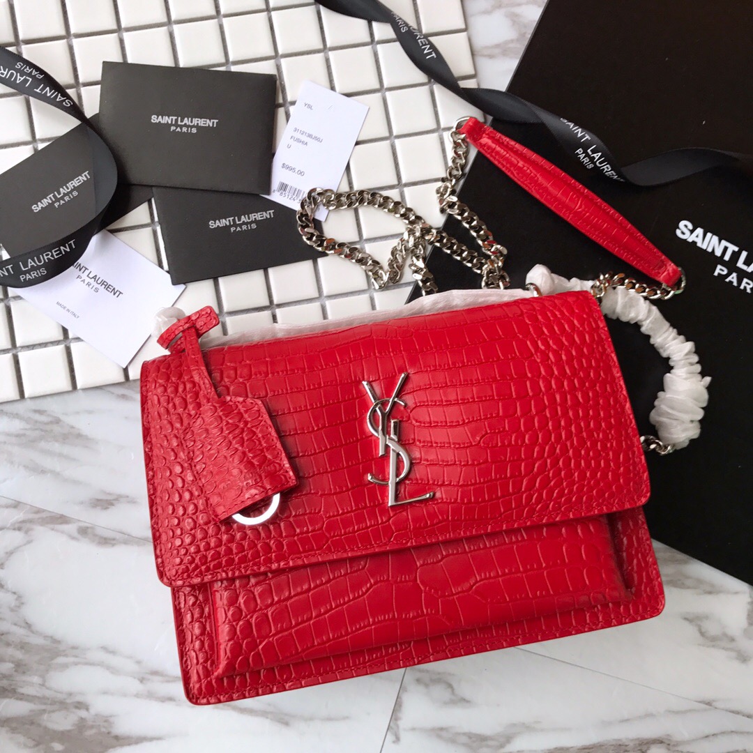 442906 SUNSET MEDIUM IN CROCODILE EMBOSSED SHINY LEATHER, YSL Saint Laurent