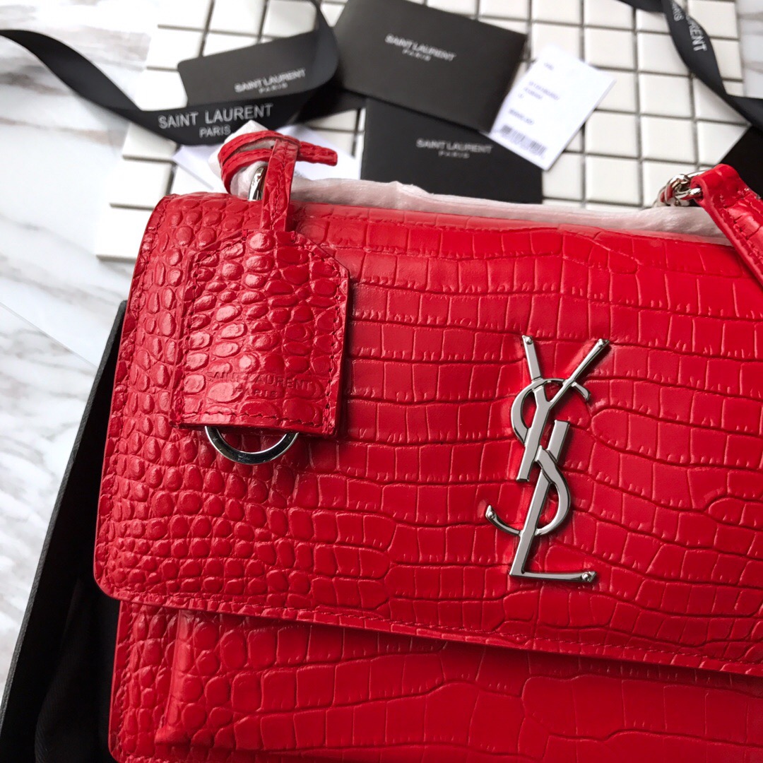 442906 SUNSET MEDIUM IN CROCODILE EMBOSSED SHINY LEATHER, YSL Saint Laurent