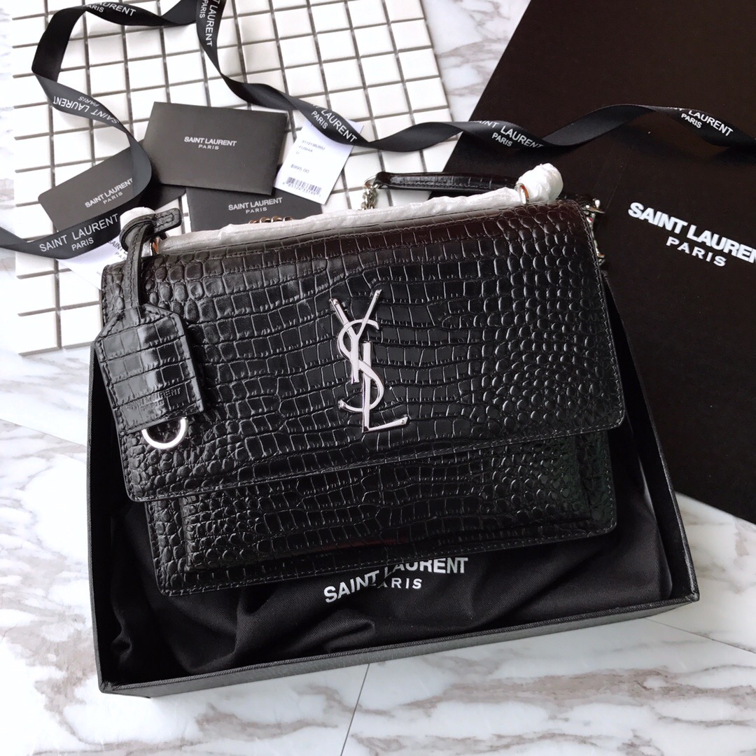 442906 SUNSET MEDIUM IN CROCODILE EMBOSSED SHINY LEATHER, YSL Saint Laurent