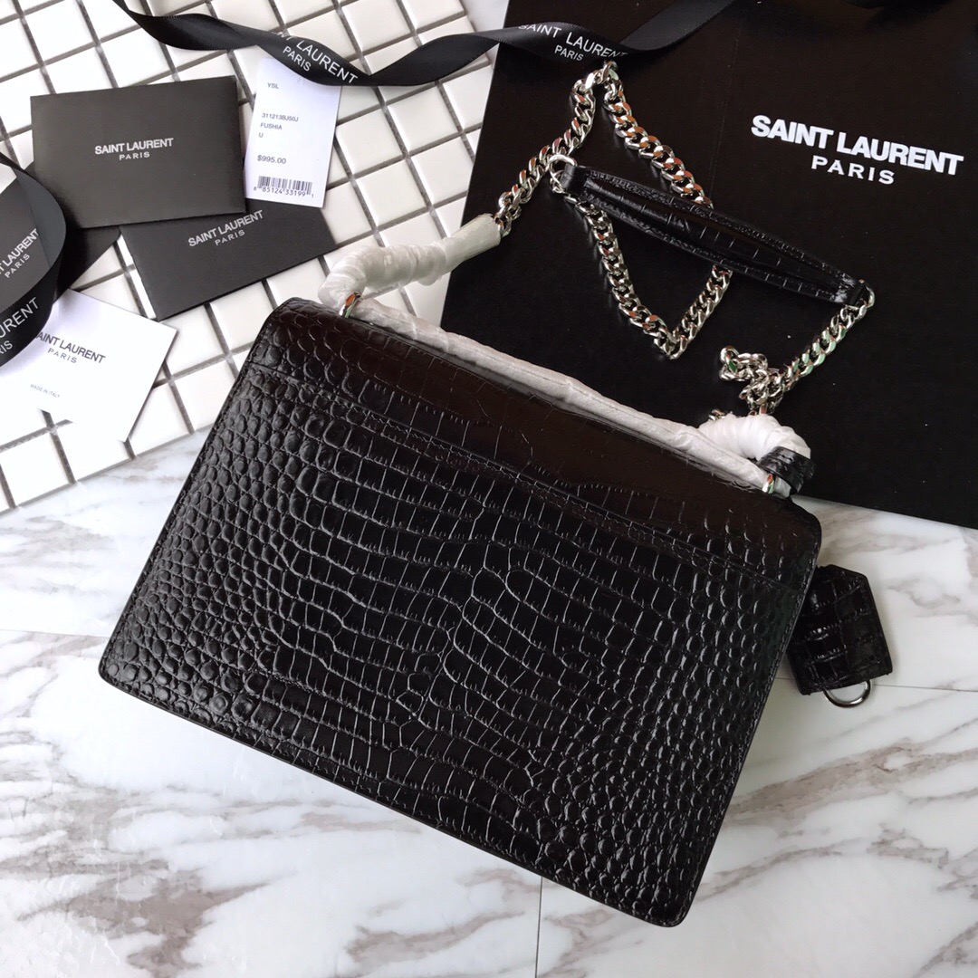 442906 SUNSET MEDIUM IN CROCODILE EMBOSSED SHINY LEATHER, YSL Saint Laurent