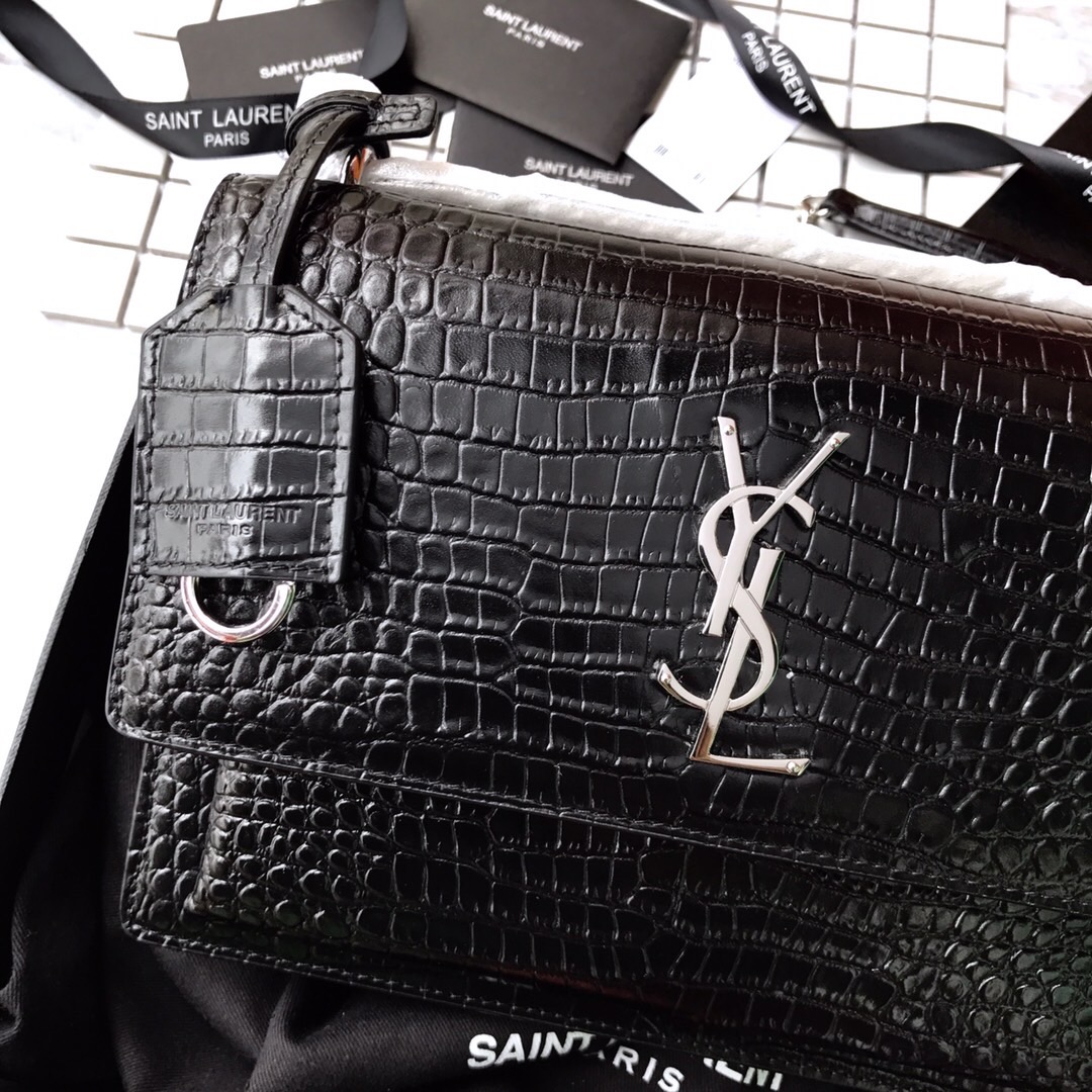 442906 SUNSET MEDIUM IN CROCODILE EMBOSSED SHINY LEATHER, YSL Saint Laurent
