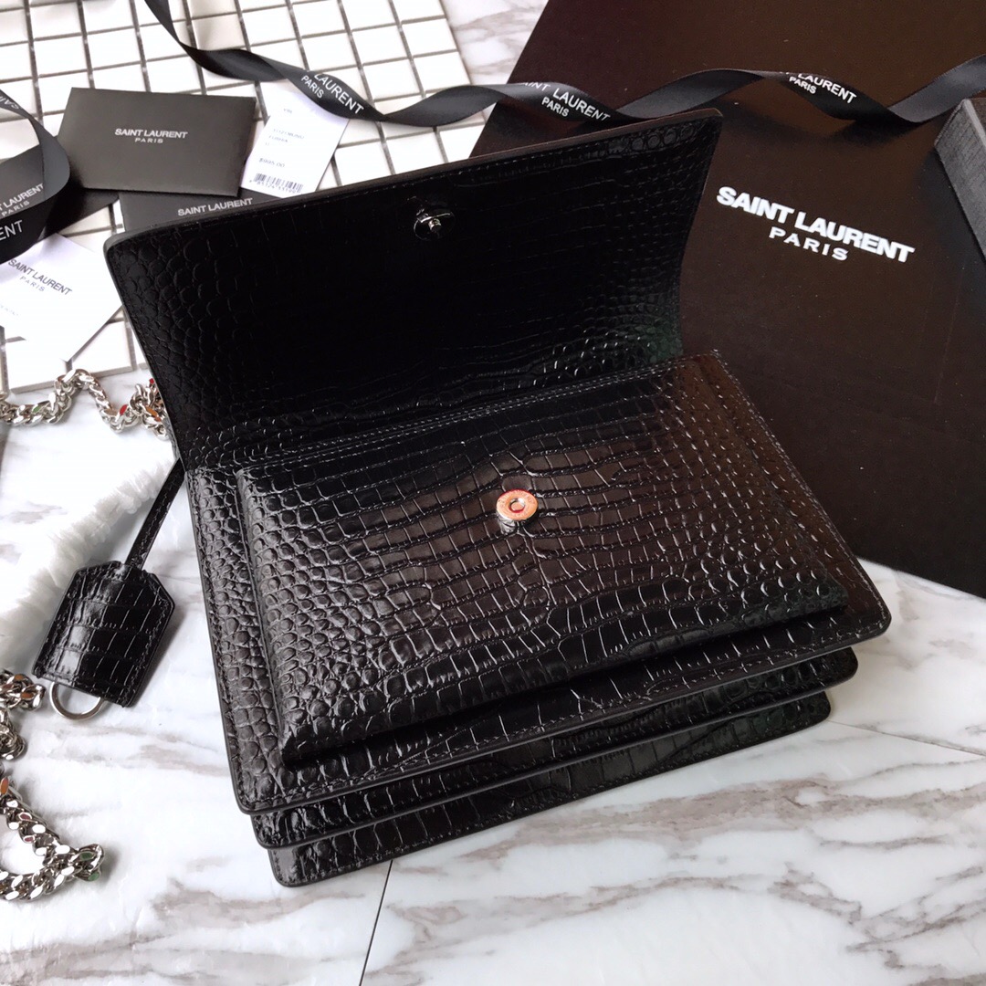 442906 SUNSET MEDIUM IN CROCODILE EMBOSSED SHINY LEATHER, YSL Saint Laurent