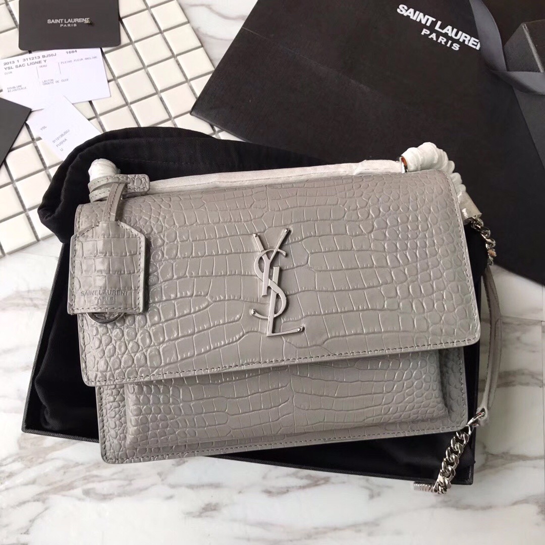 442906 SUNSET MEDIUM IN CROCODILE EMBOSSED SHINY LEATHER, YSL Saint Laurent