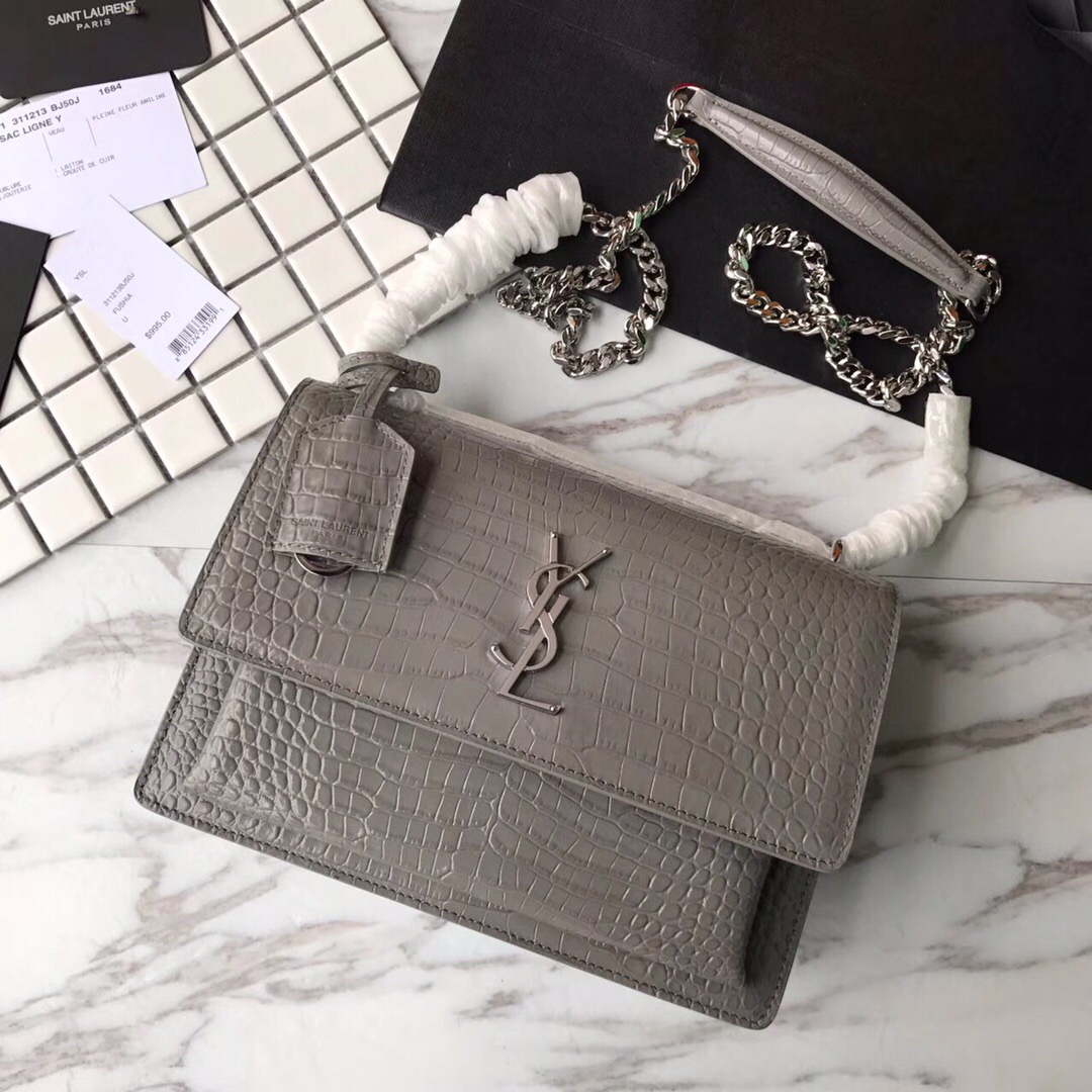 442906 SUNSET MEDIUM IN CROCODILE EMBOSSED SHINY LEATHER, YSL Saint Laurent