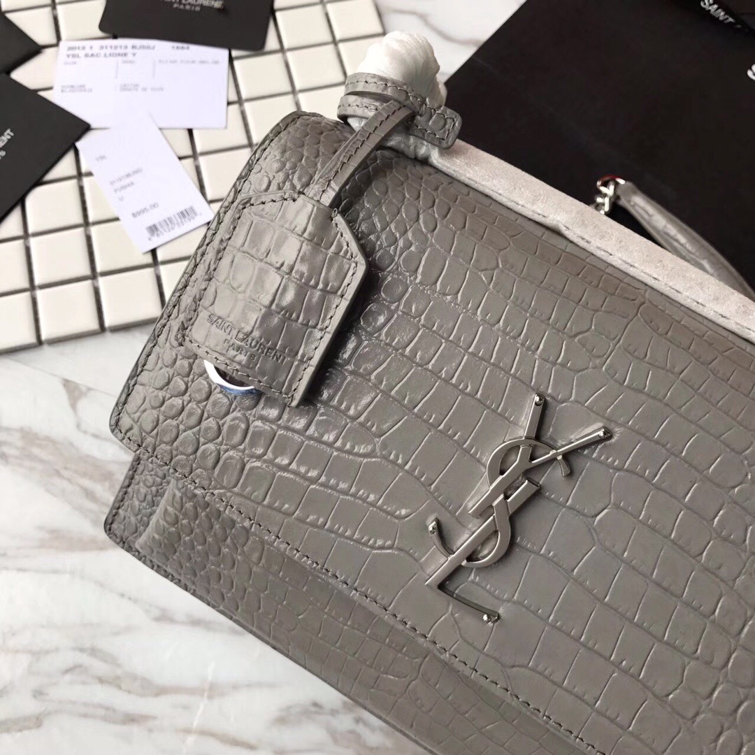 442906 SUNSET MEDIUM IN CROCODILE EMBOSSED SHINY LEATHER, YSL Saint Laurent