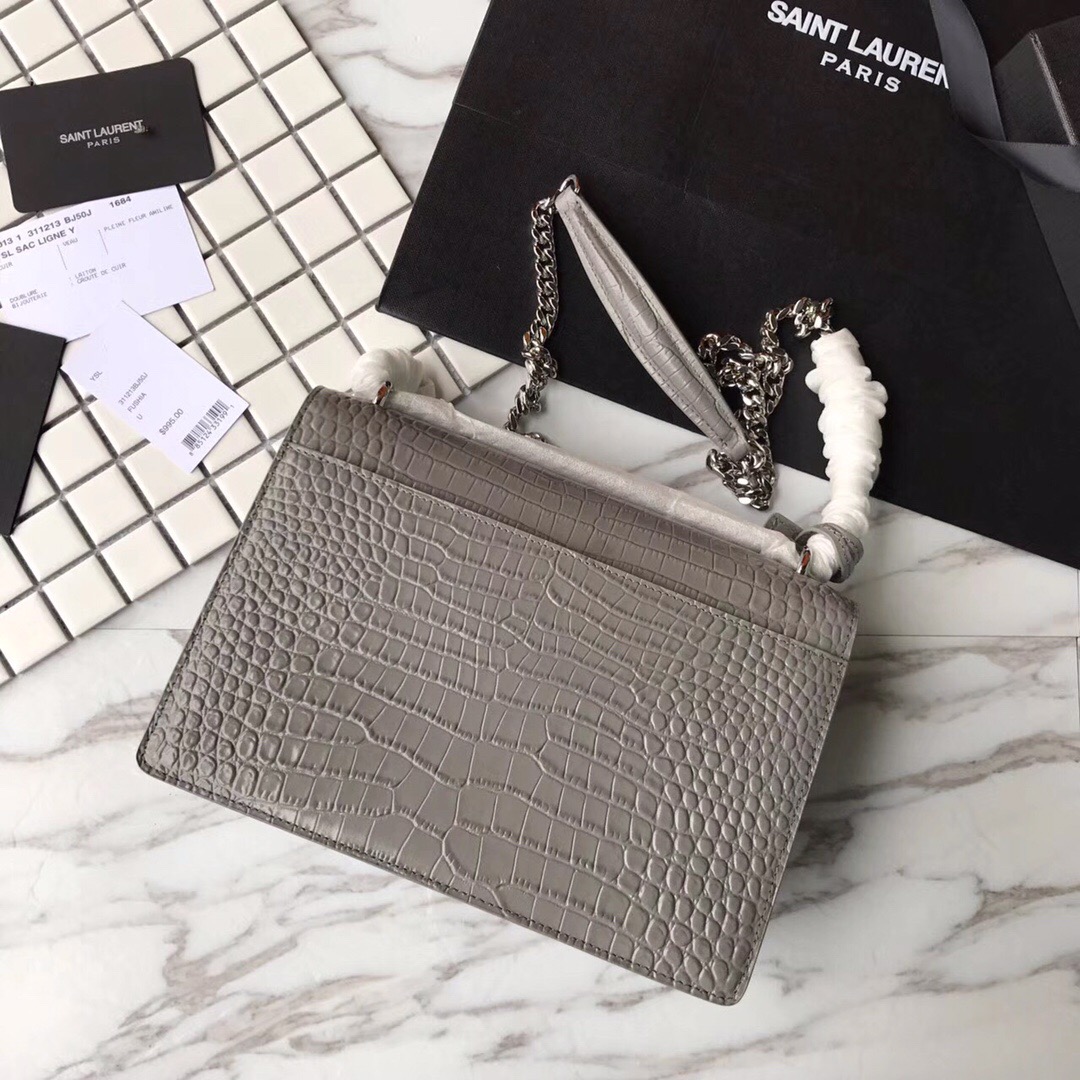 442906 SUNSET MEDIUM IN CROCODILE EMBOSSED SHINY LEATHER, YSL Saint Laurent