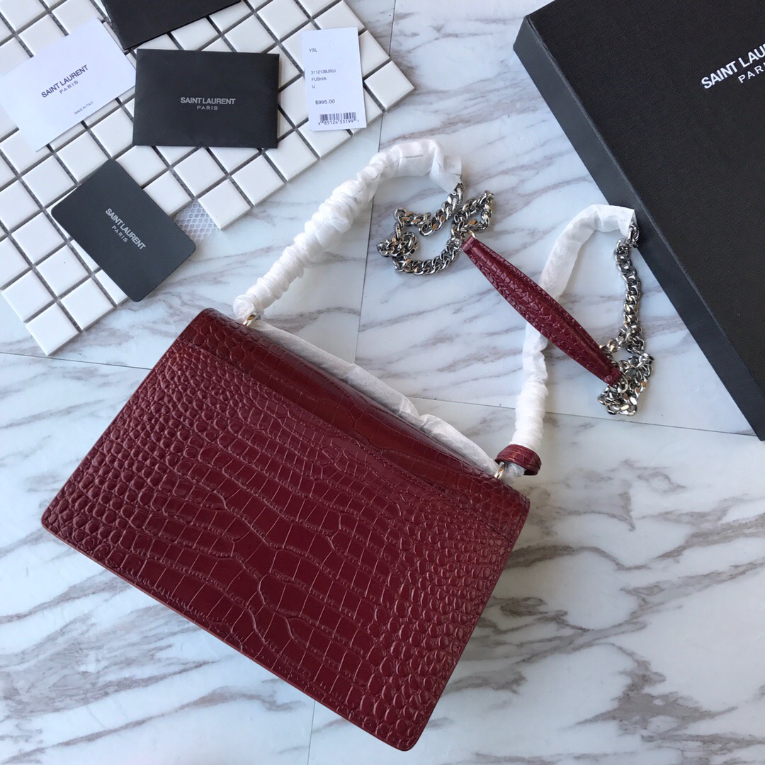 442906 SUNSET MEDIUM IN CROCODILE EMBOSSED SHINY LEATHER, YSL Saint Laurent
