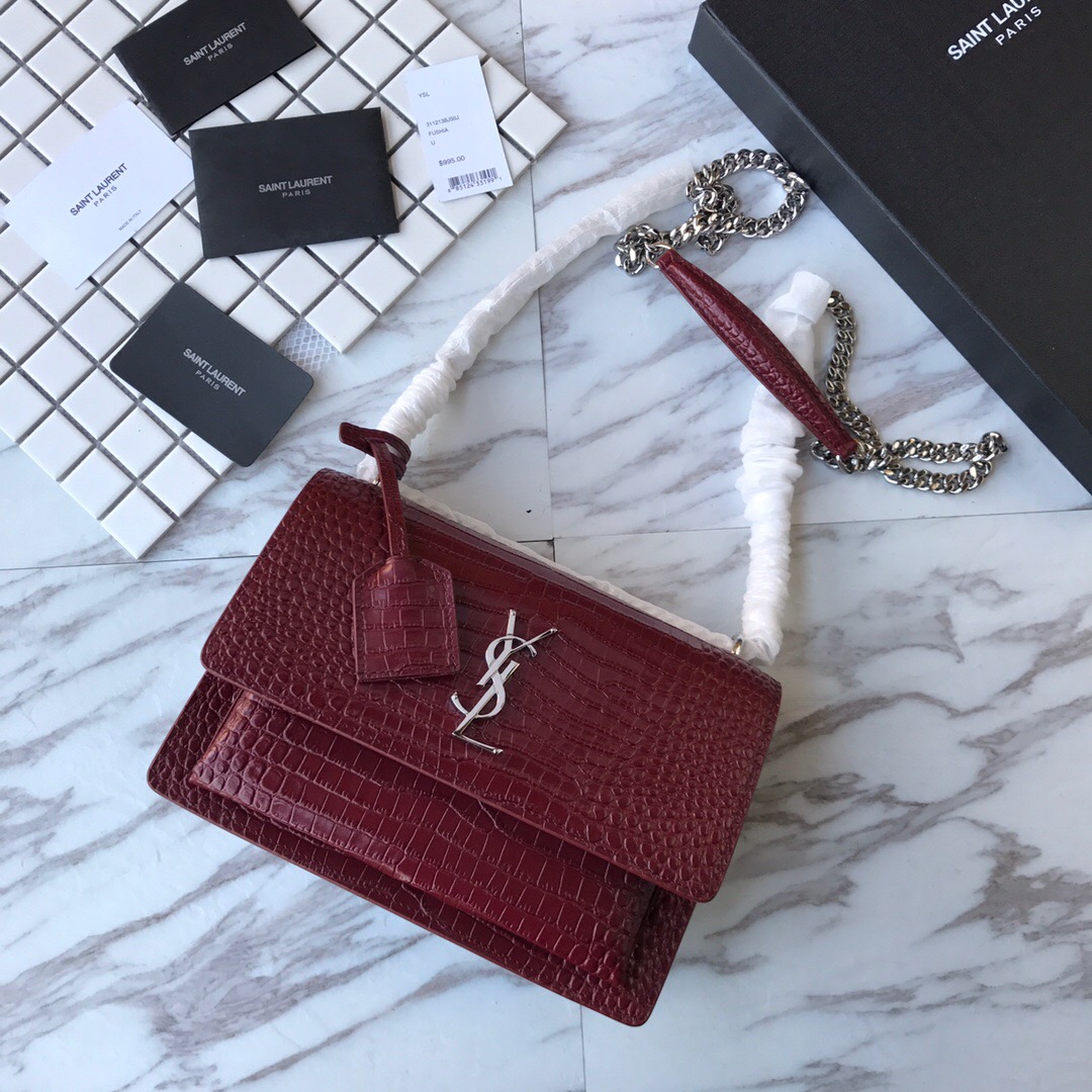 442906 SUNSET MEDIUM IN CROCODILE EMBOSSED SHINY LEATHER, YSL Saint Laurent