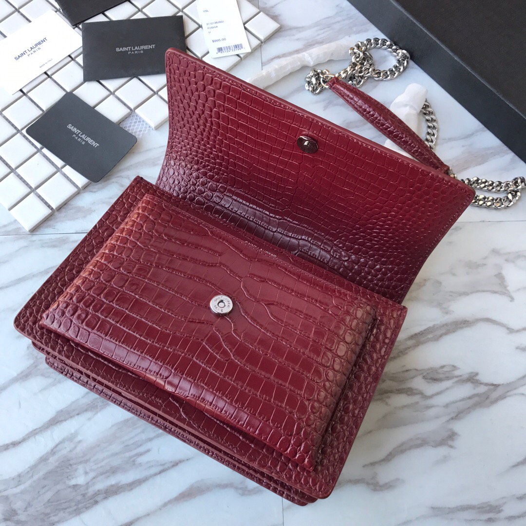 442906 SUNSET MEDIUM IN CROCODILE EMBOSSED SHINY LEATHER, YSL Saint Laurent
