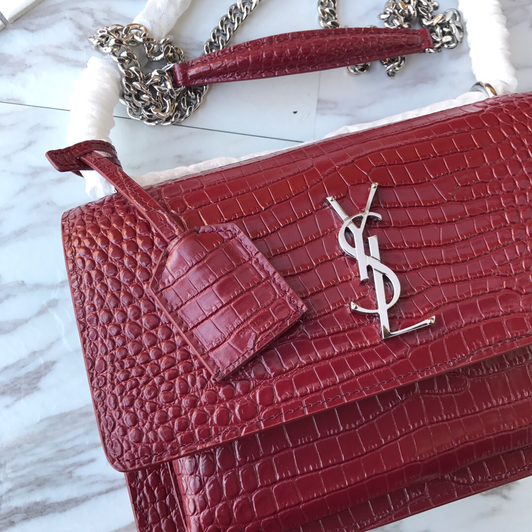 442906 SUNSET MEDIUM IN CROCODILE EMBOSSED SHINY LEATHER, YSL Saint Laurent
