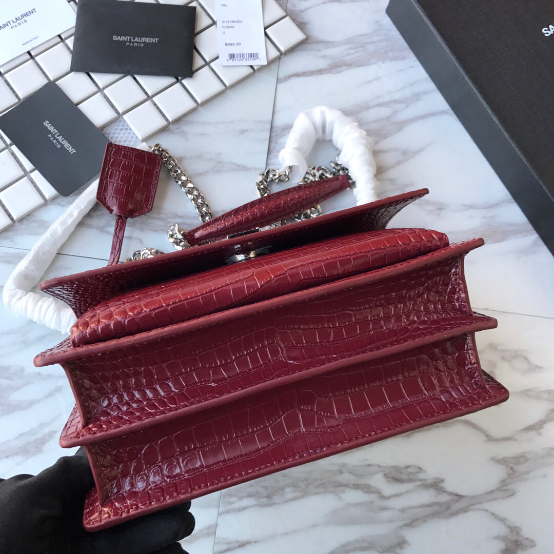 442906 SUNSET MEDIUM IN CROCODILE EMBOSSED SHINY LEATHER, YSL Saint Laurent