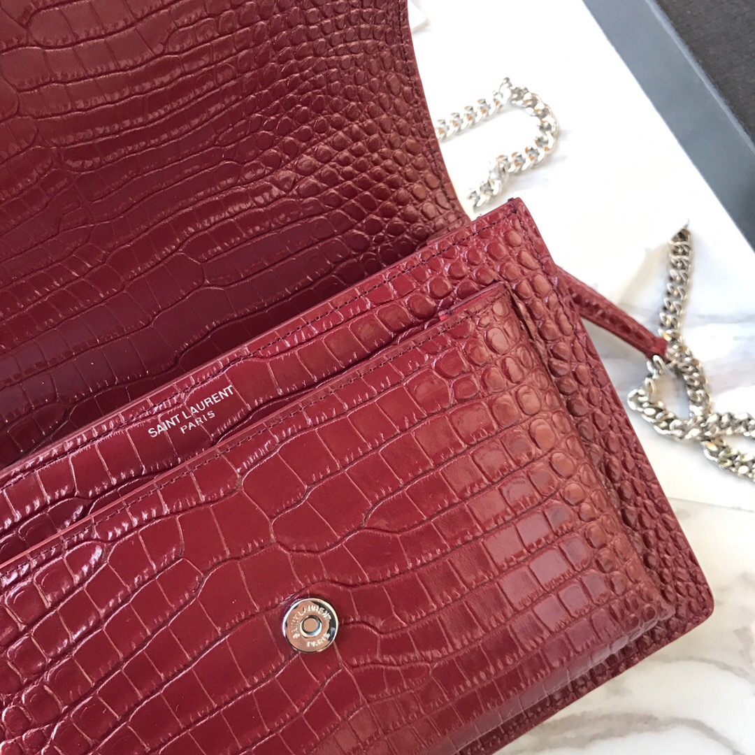 442906 SUNSET MEDIUM IN CROCODILE EMBOSSED SHINY LEATHER, YSL Saint Laurent