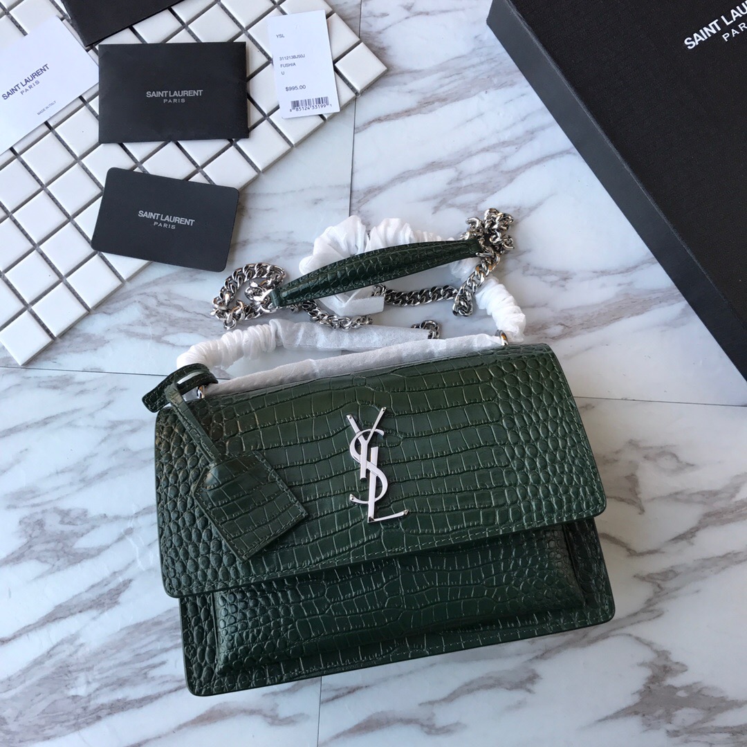 442906 SUNSET MEDIUM IN CROCODILE EMBOSSED SHINY LEATHER, YSL Saint Laurent