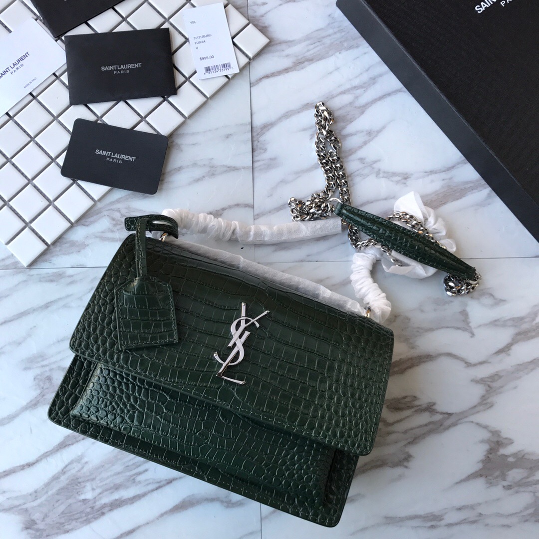 442906 SUNSET MEDIUM IN CROCODILE EMBOSSED SHINY LEATHER, YSL Saint Laurent