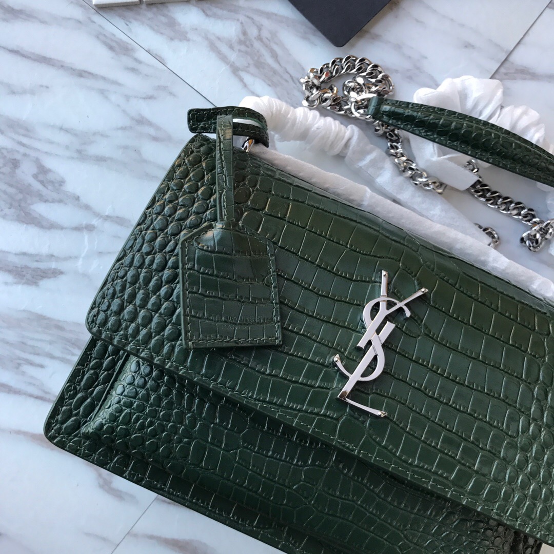 442906 SUNSET MEDIUM IN CROCODILE EMBOSSED SHINY LEATHER, YSL Saint Laurent