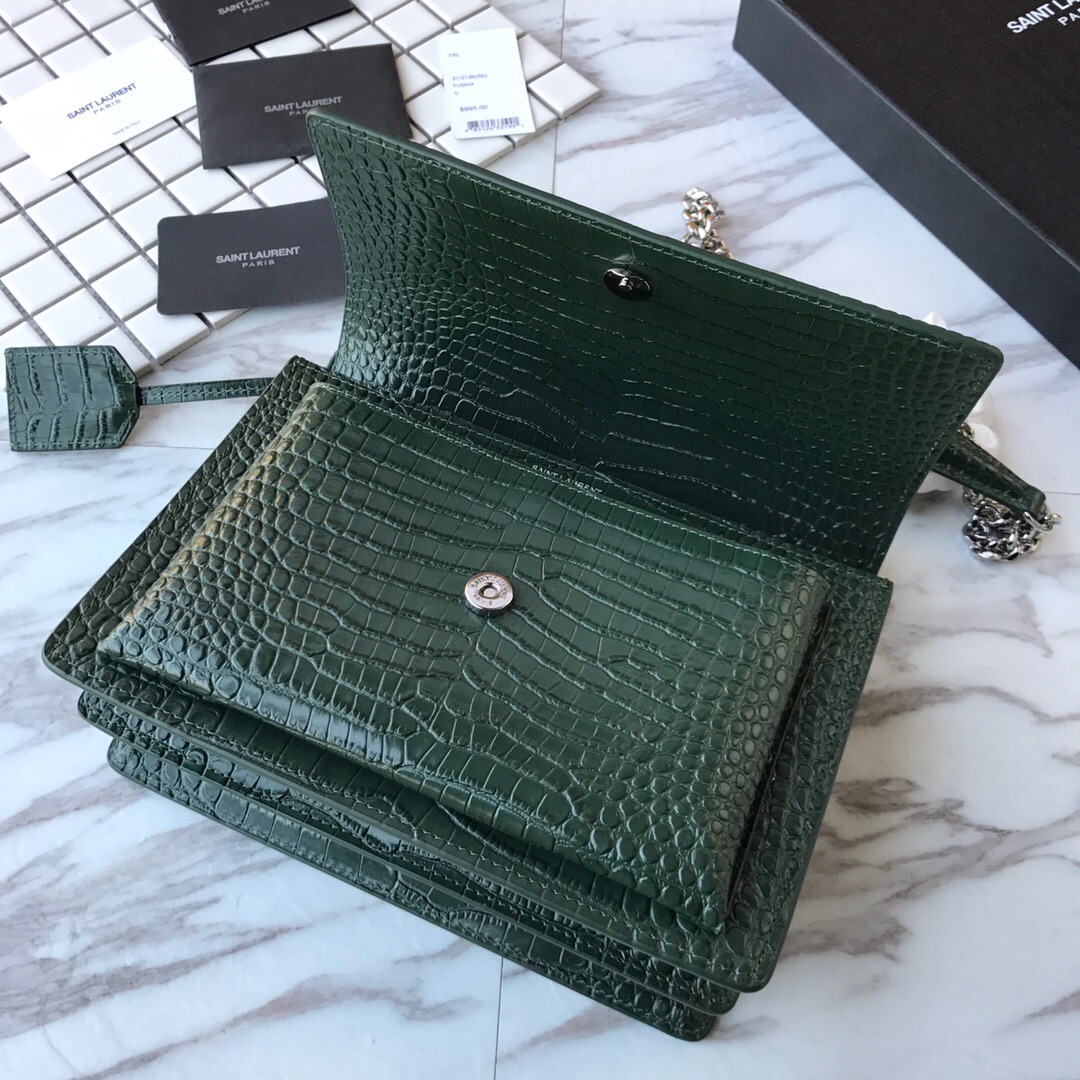 442906 SUNSET MEDIUM IN CROCODILE EMBOSSED SHINY LEATHER, YSL Saint Laurent