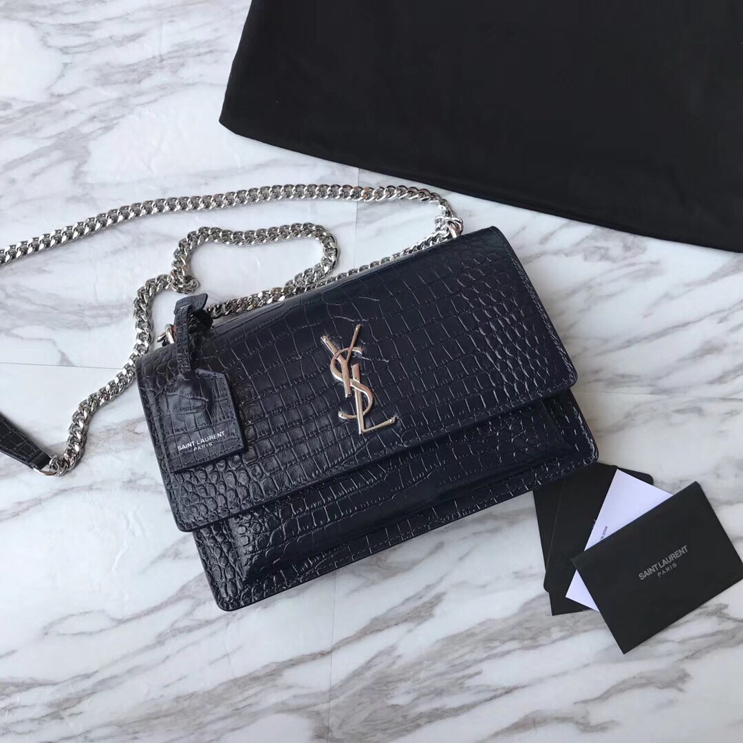 442906 SUNSET MEDIUM IN CROCODILE EMBOSSED SHINY LEATHER, YSL Saint Laurent
