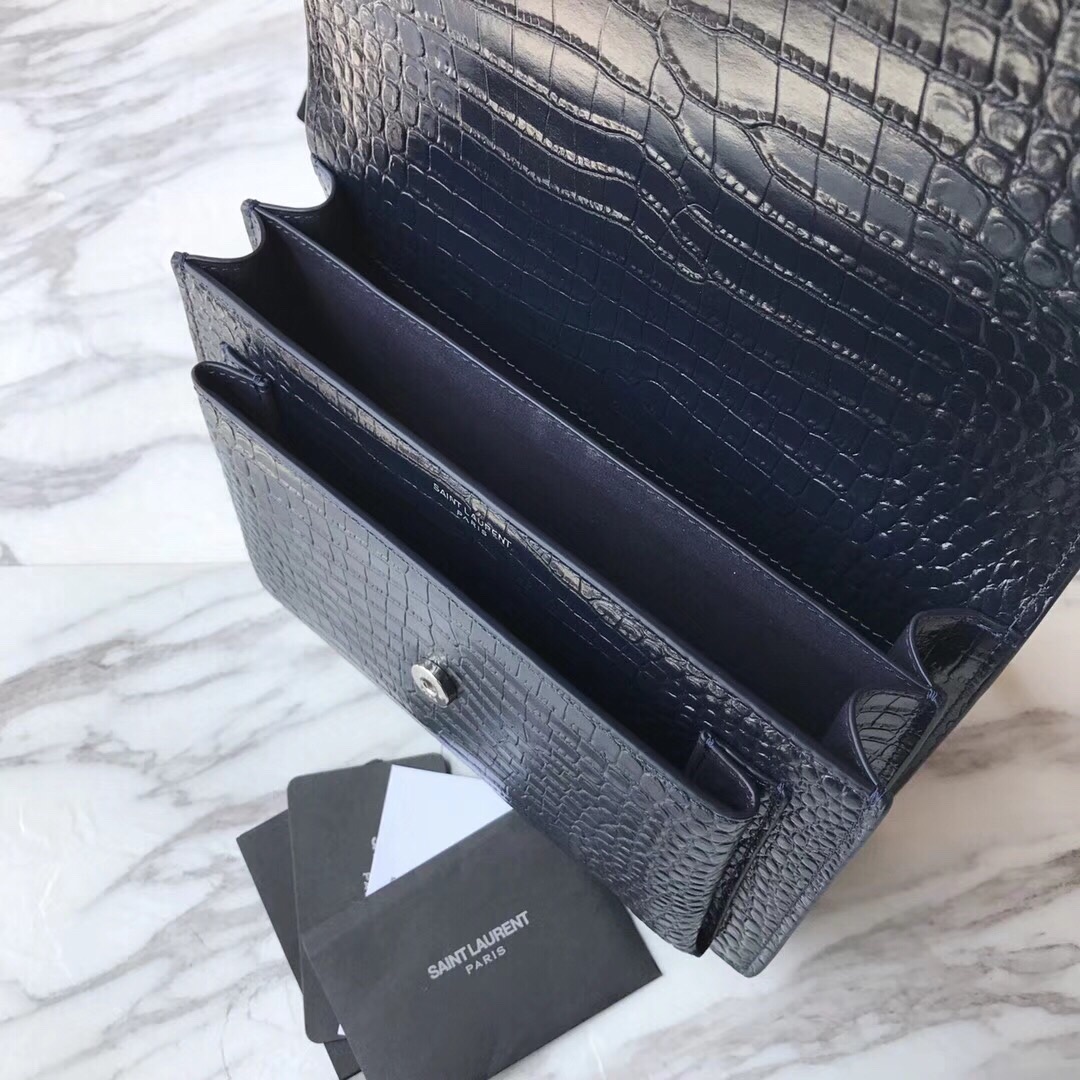 442906 SUNSET MEDIUM IN CROCODILE EMBOSSED SHINY LEATHER, YSL Saint Laurent