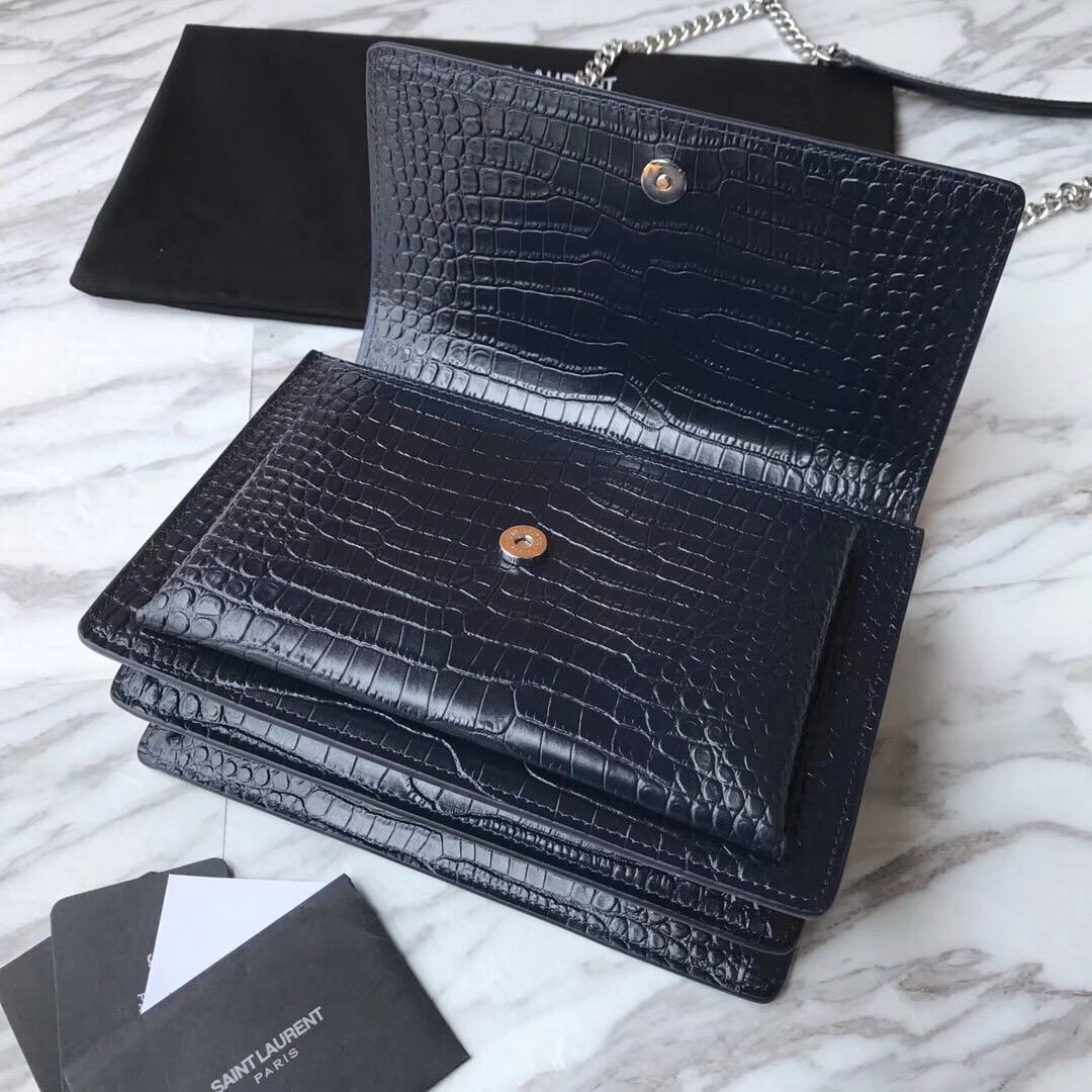442906 SUNSET MEDIUM IN CROCODILE EMBOSSED SHINY LEATHER, YSL Saint Laurent