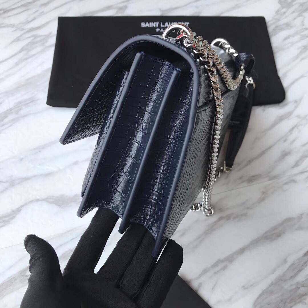 442906 SUNSET MEDIUM IN CROCODILE EMBOSSED SHINY LEATHER, YSL Saint Laurent