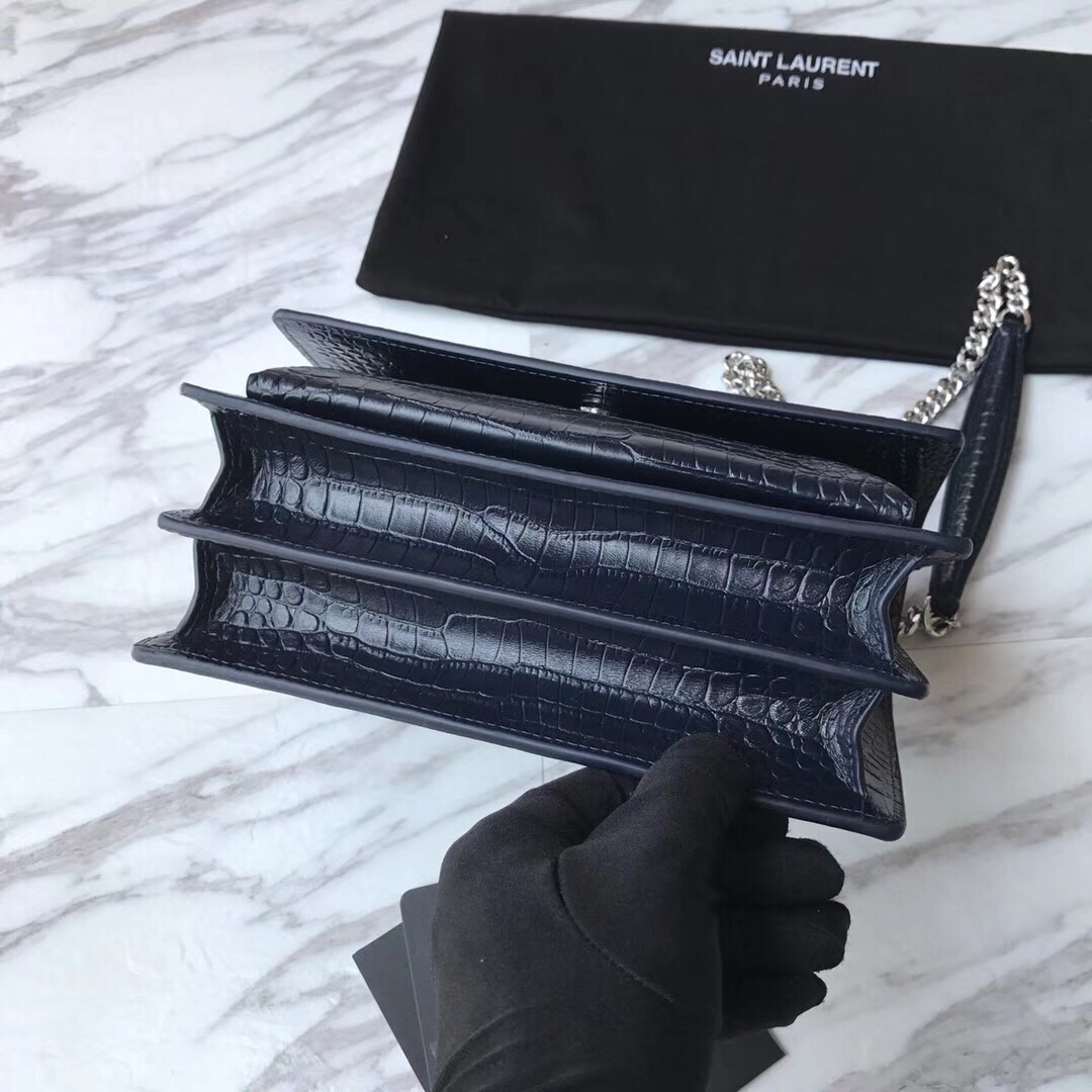 442906 SUNSET MEDIUM IN CROCODILE EMBOSSED SHINY LEATHER, YSL Saint Laurent