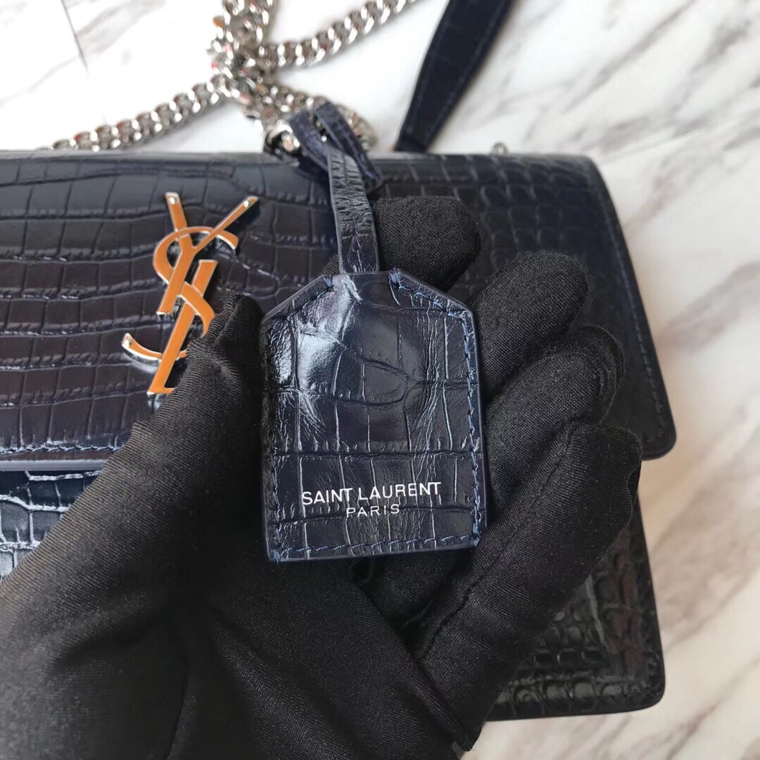 442906 SUNSET MEDIUM IN CROCODILE EMBOSSED SHINY LEATHER, YSL Saint Laurent