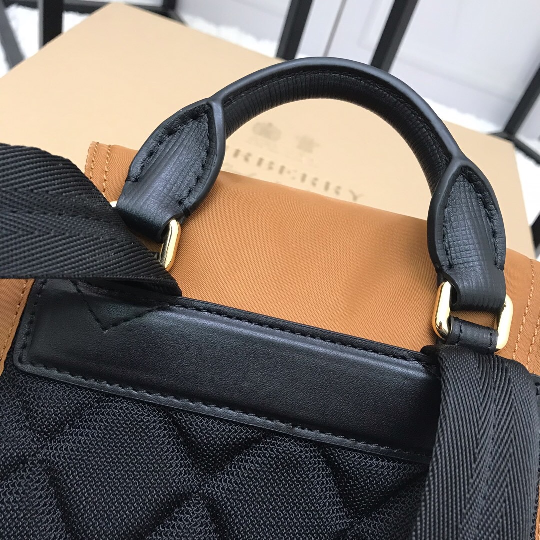 40166221, The Medium Rucksack in Technical Nylon and Leather, BURBERRY BACKPACKS