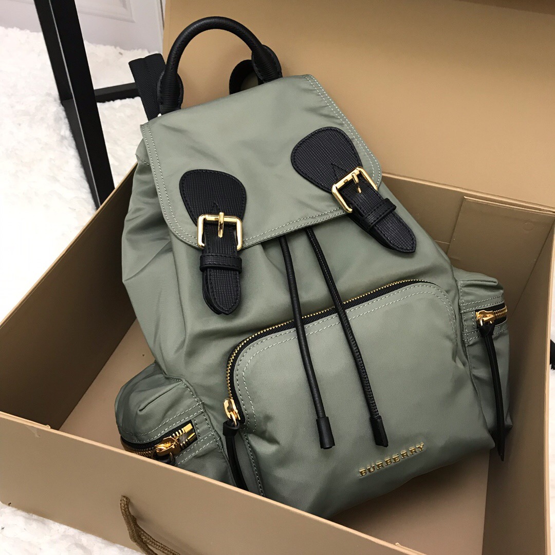 40166221, The Medium Rucksack in Technical Nylon and Leather, BURBERRY BACKPACKS