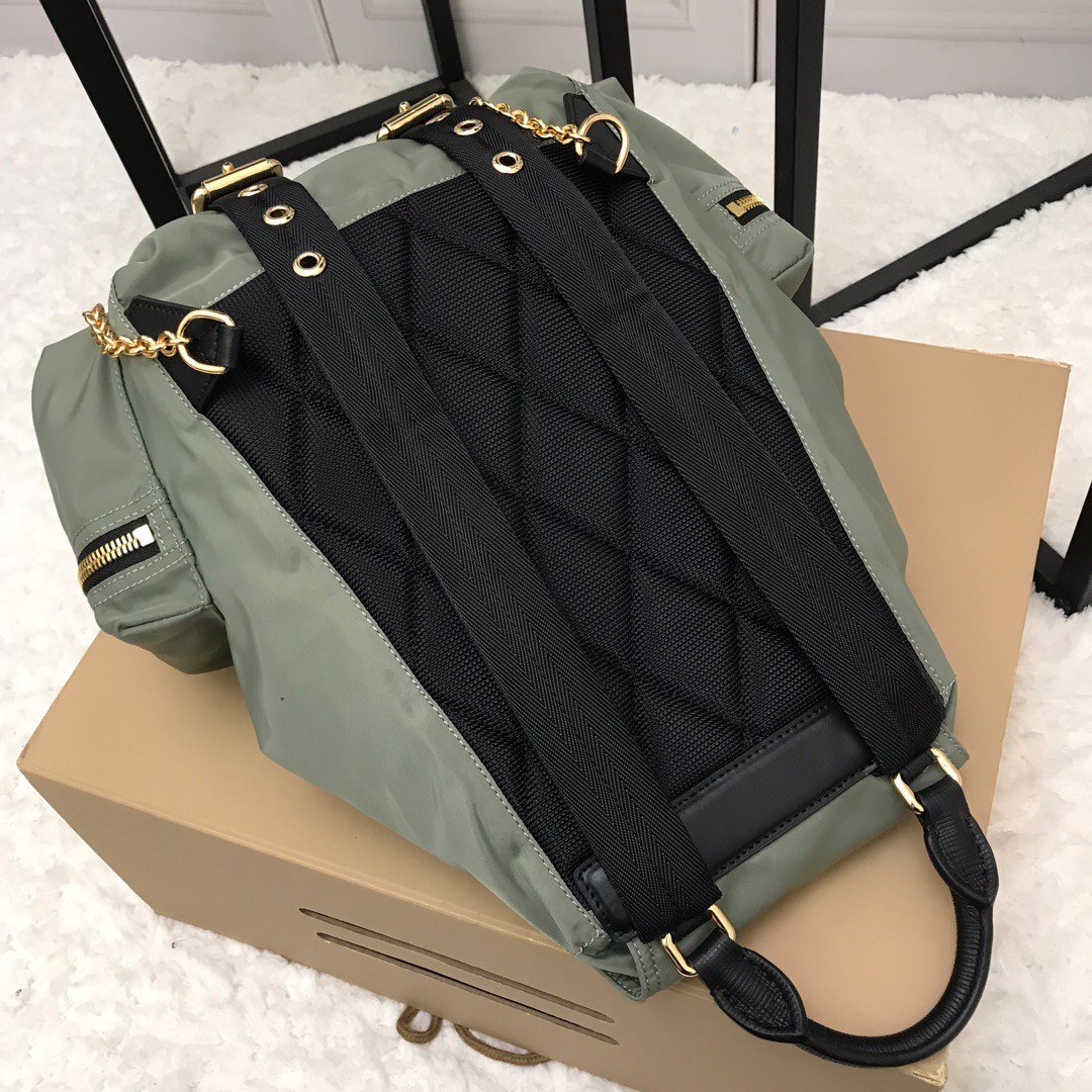 40166221, The Medium Rucksack in Technical Nylon and Leather, BURBERRY BACKPACKS