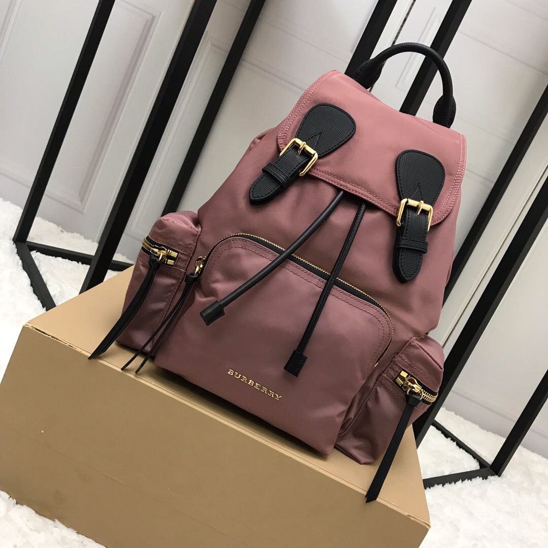 40166221, The Medium Rucksack in Technical Nylon and Leather, BURBERRY BACKPACKS