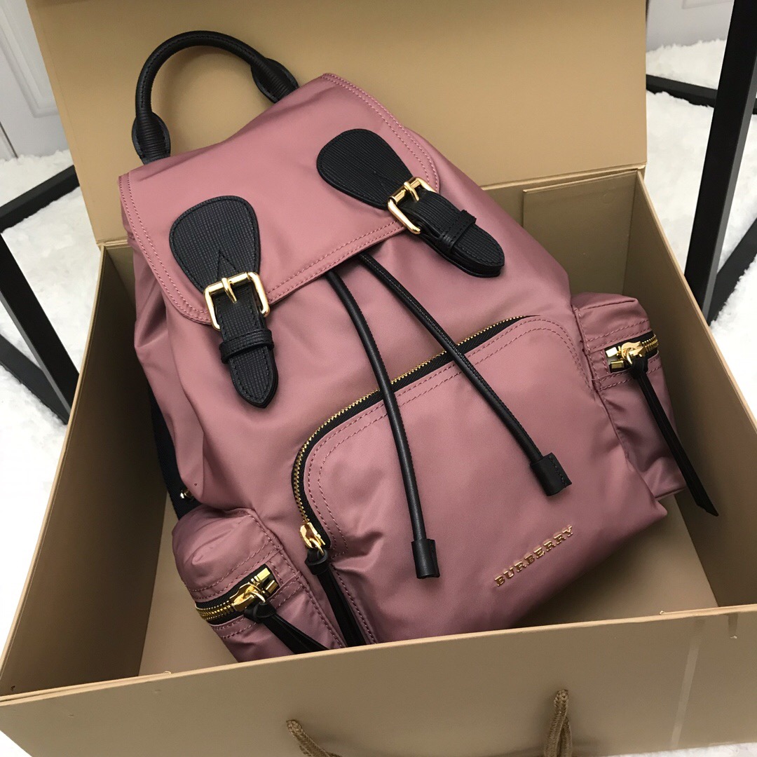 40166221, The Medium Rucksack in Technical Nylon and Leather, BURBERRY BACKPACKS