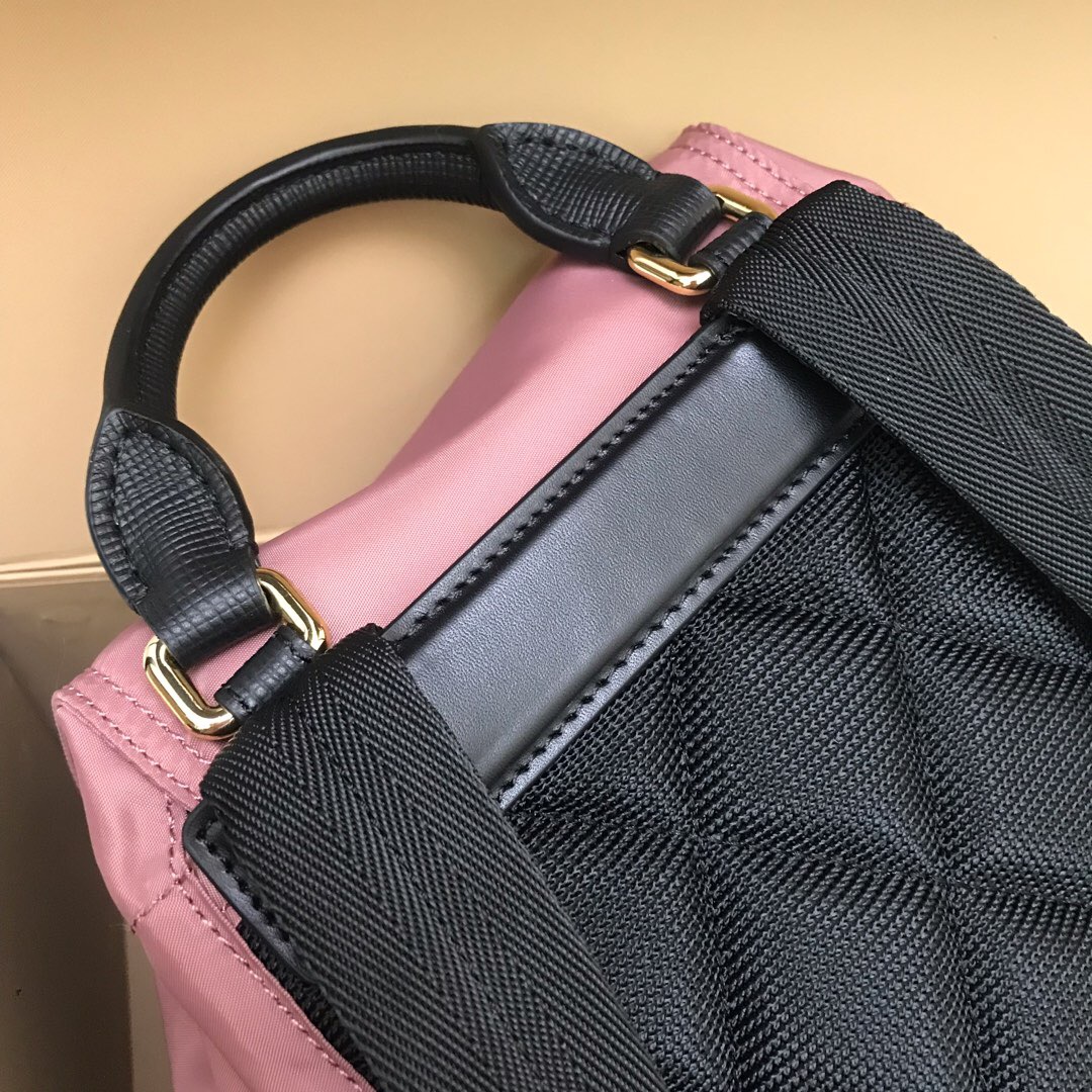 40166221, The Medium Rucksack in Technical Nylon and Leather, BURBERRY BACKPACKS