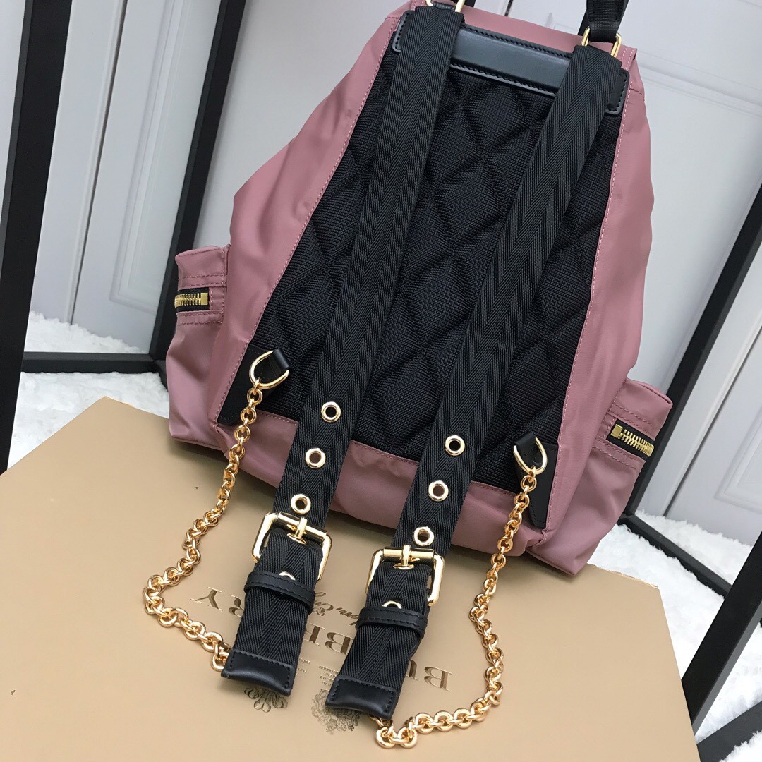 40166221, The Medium Rucksack in Technical Nylon and Leather, BURBERRY BACKPACKS