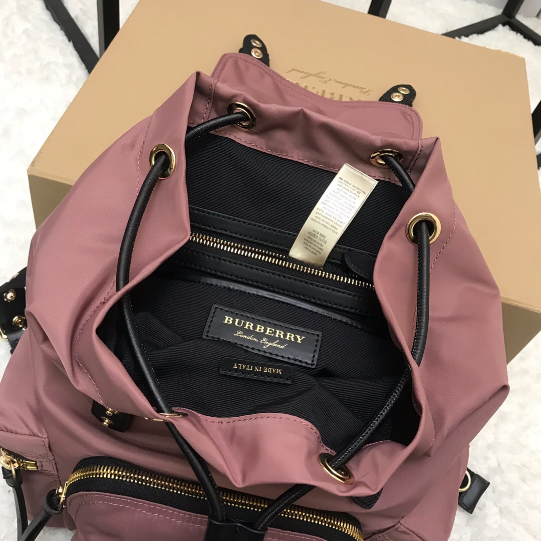 40166221, The Medium Rucksack in Technical Nylon and Leather, BURBERRY BACKPACKS