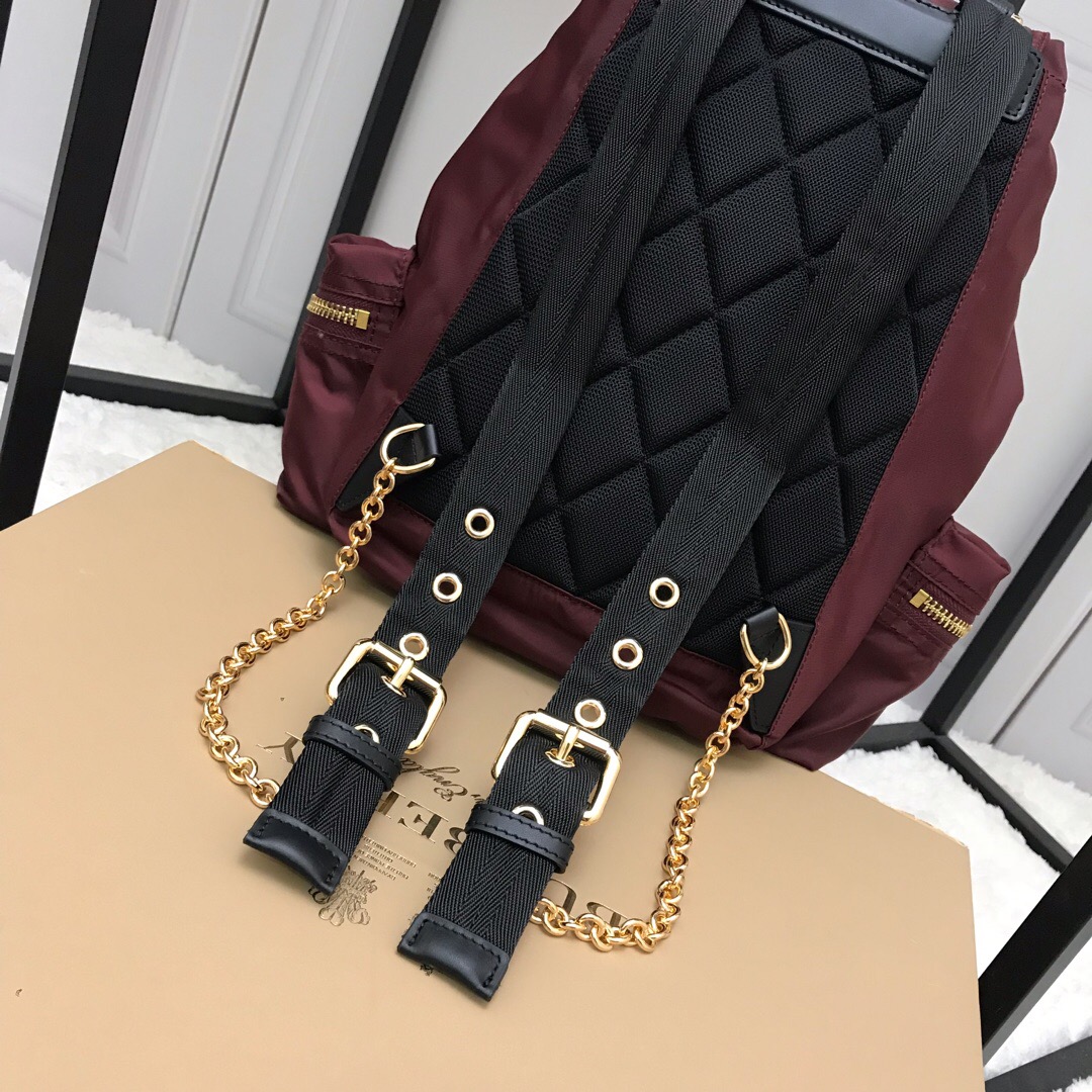 40166221, The Medium Rucksack in Technical Nylon and Leather, BURBERRY BACKPACKS