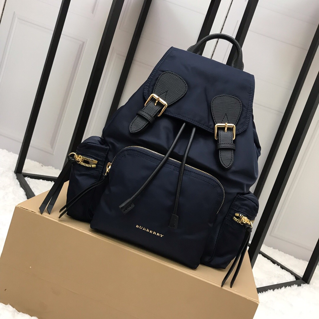 40166221, The Medium Rucksack in Technical Nylon and Leather, BURBERRY BACKPACKS