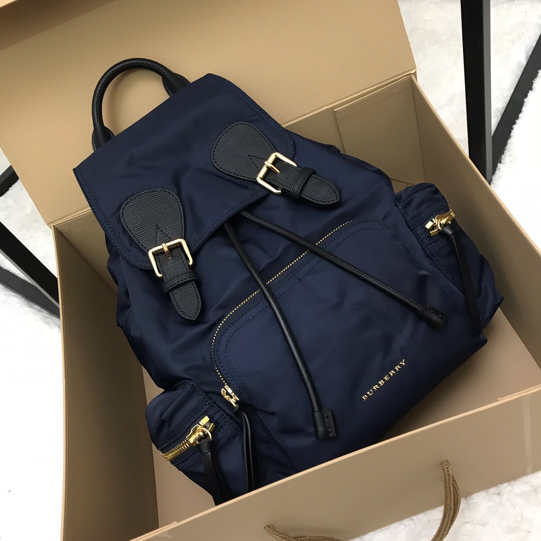 40166221, The Medium Rucksack in Technical Nylon and Leather, BURBERRY BACKPACKS
