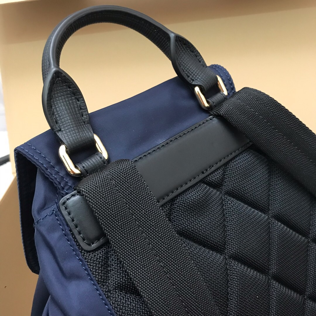 40166221, The Medium Rucksack in Technical Nylon and Leather, BURBERRY BACKPACKS
