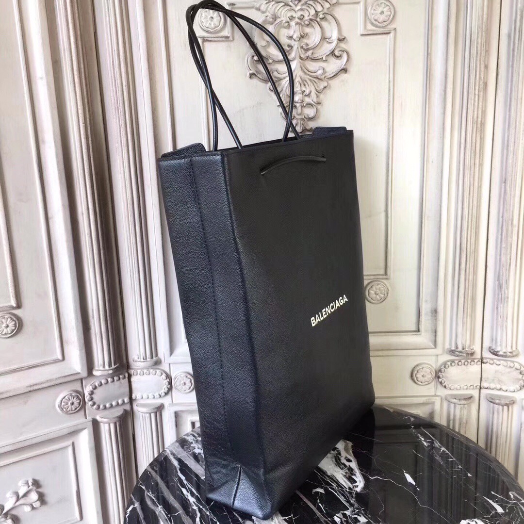SHOPPING BAG NORTH-SOUTH M, Long natural grain calfskin shopping bag with marquetry logo, BALENCIAGA HANDBAGS