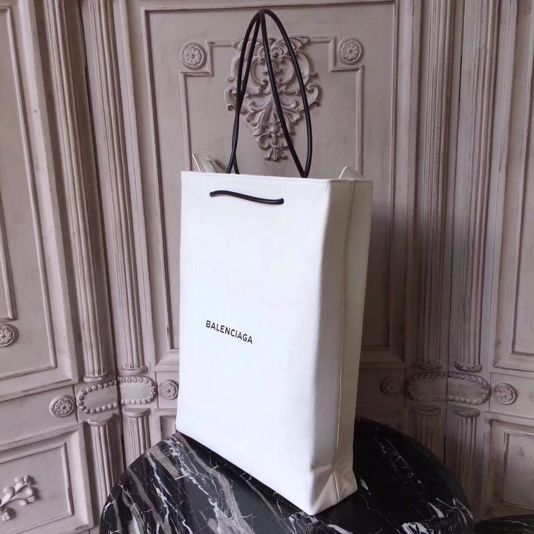 SHOPPING BAG NORTH-SOUTH M, Long natural grain calfskin shopping bag with marquetry logo, BALENCIAGA HANDBAGS