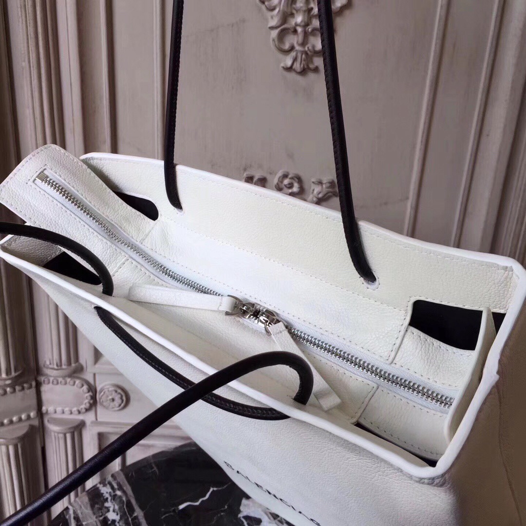 SHOPPING BAG NORTH-SOUTH M, Long natural grain calfskin shopping bag with marquetry logo, BALENCIAGA HANDBAGS